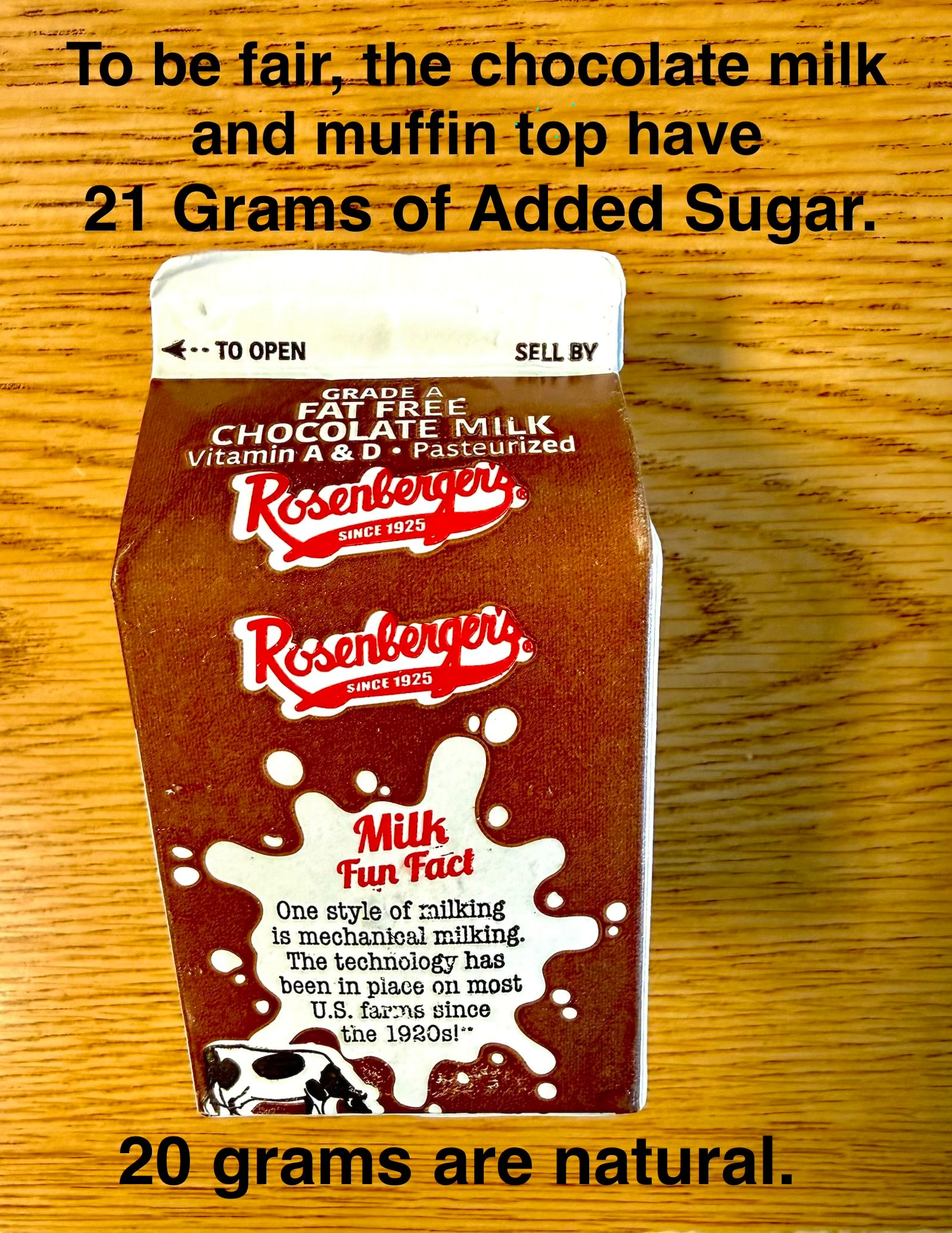 To be fair, the chocolate milk and muffin top have 21 Grams of Added Sugar. 20 grams are natural.